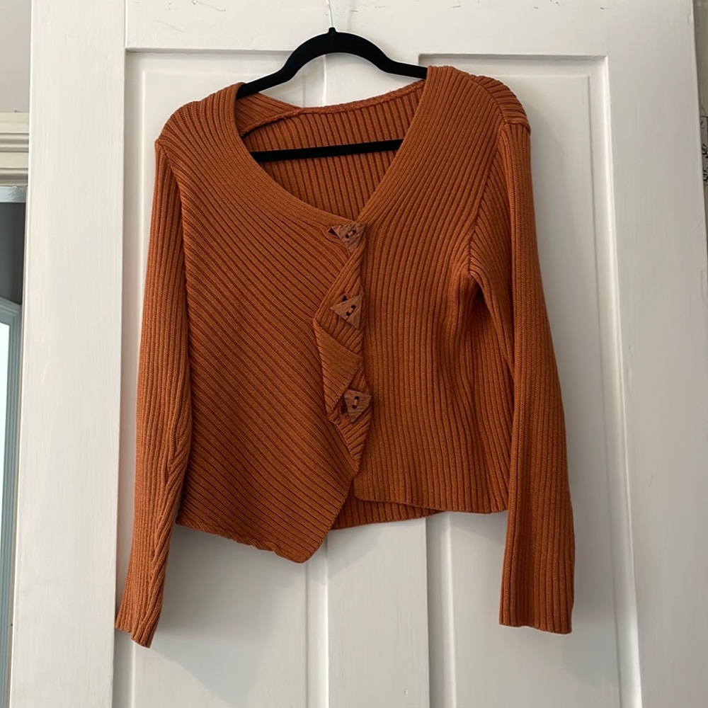 Rust Orange Button Up ZigZag Sweater